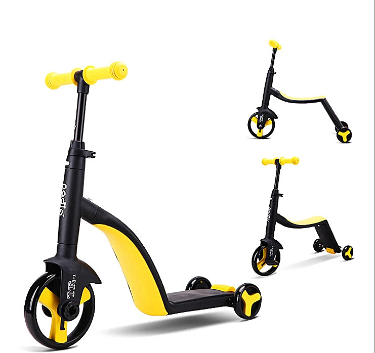 3 в 1 Детский самокат, кикборд+ трехколесный велосипед+ беговел, детский игрушечный скутер для мальчиков и девочек, Регулируемый подарок на день рождения для малышей - Цвет: 3 in 1 yellow