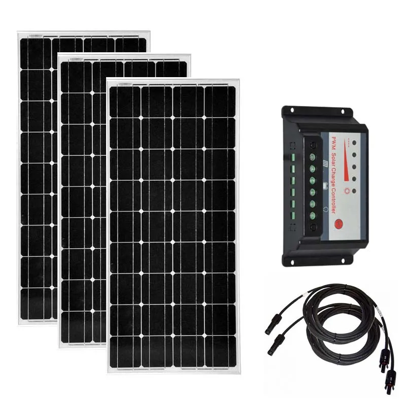 

Solar Panel 18v 100w 3Pcs Solar Modules 300w Solar Charge Controller 12v/24v 30A Cable RV Off Grid Car Caravan Camping Motorhome