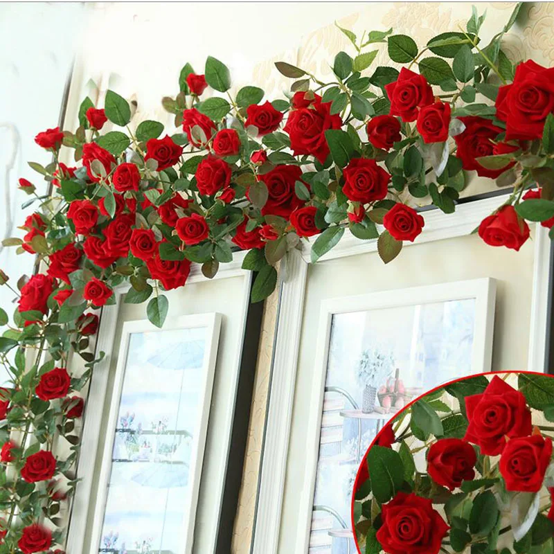 

230 cm rose rattan 1 pcs Wedding decoration Rose vine Artificial flowers simulation flowers vine