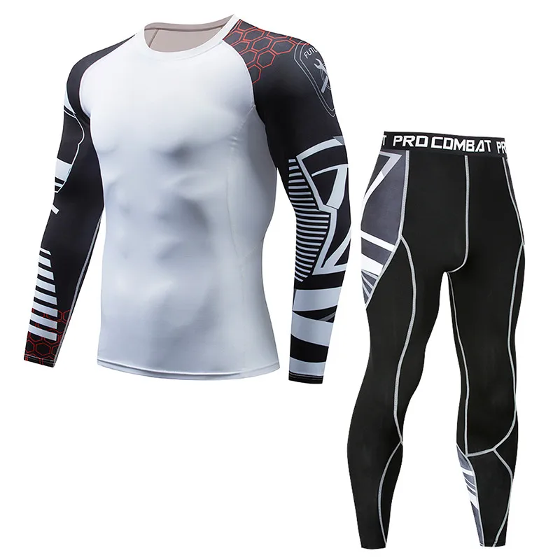 С длинным рукавом Rash Guard Complete Графический Компрессионные Шорты Многофункциональный Фитнес ММА футболки Для мужчин костюмы