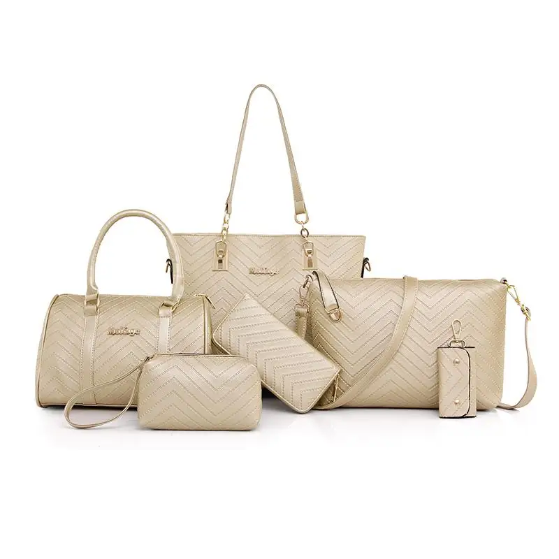 Новая брендовая Роскошная дамская сумочка 6 шт./партия композитный набор Сумок женская сумка через плечо женский кошелек клатч кошелек - Цвет: glod