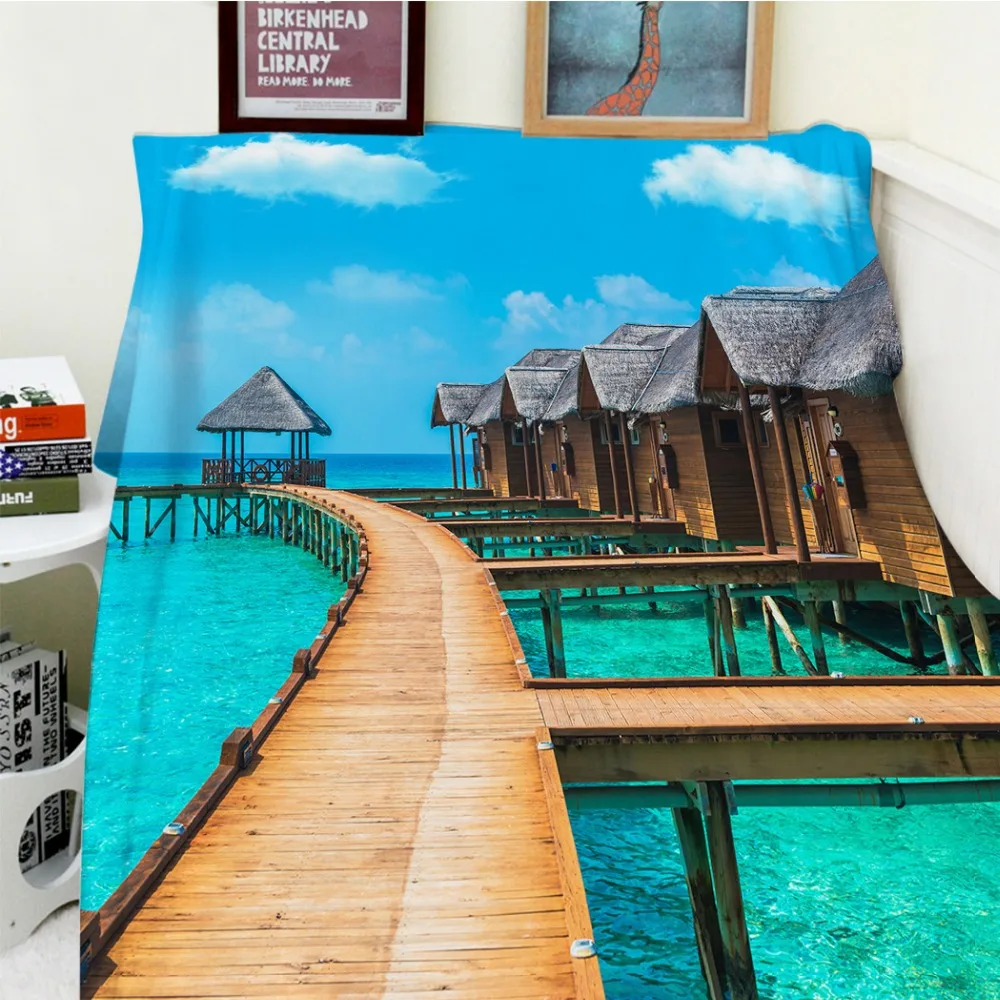 

Blankets Cobertor Warmth Soft Plush Blue Sky And Blue Sea Seaside Cabin O Bed Throw Blanket Thick Plaid