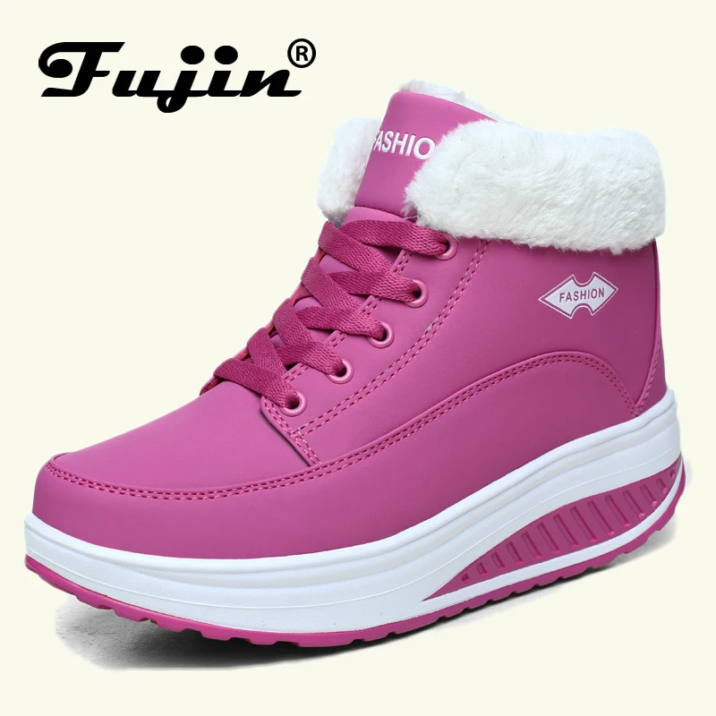 

Fujin fur Women Winter Sneakers Short Plush Fur Warm Boots Female Boots Lace Up for Women Shoes Winter Height Increasing