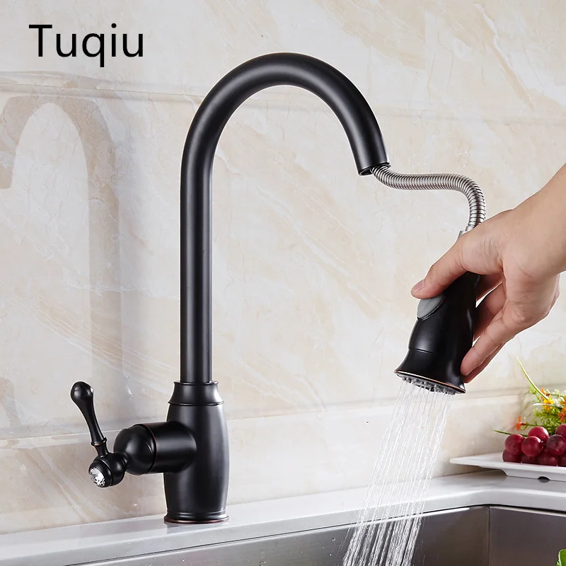 

Free Shipping Single Handle Kitchen Faucet Mixer Pull Out Kitchen Tap Single Hole 360 Rotate Copper Chrome Swivel Sink Mixer Tap