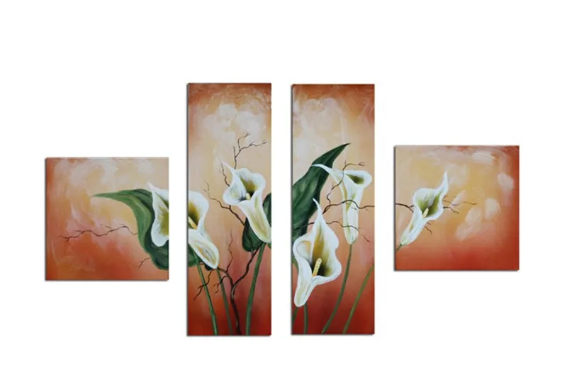 

Modern Home Decor Wall Art 4 Panel Pictures Hand-painted Abstract Lily Flowers Oil Painting On Canvas Acrylic Floral Paintings