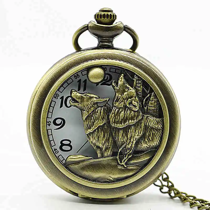 Винтажная бронзовая Луна волк полые кварцевые карманные часы ожерелье кулон для мужчин и женщин Подарки Часы - Цвет: bronze