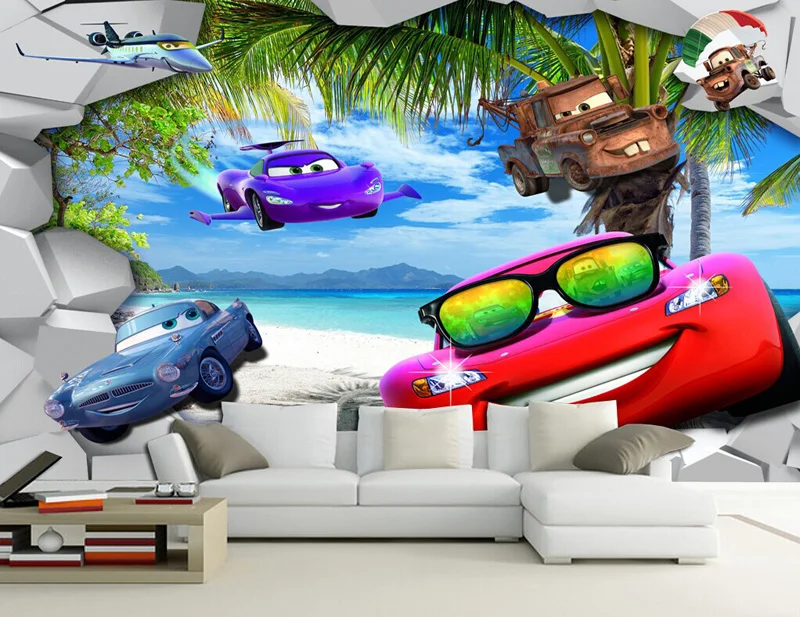Мультфильм обои 3D автомобили настенные фрески пляж фото обои художественное украшение интерьера детская спальня гостиная голубое море обои