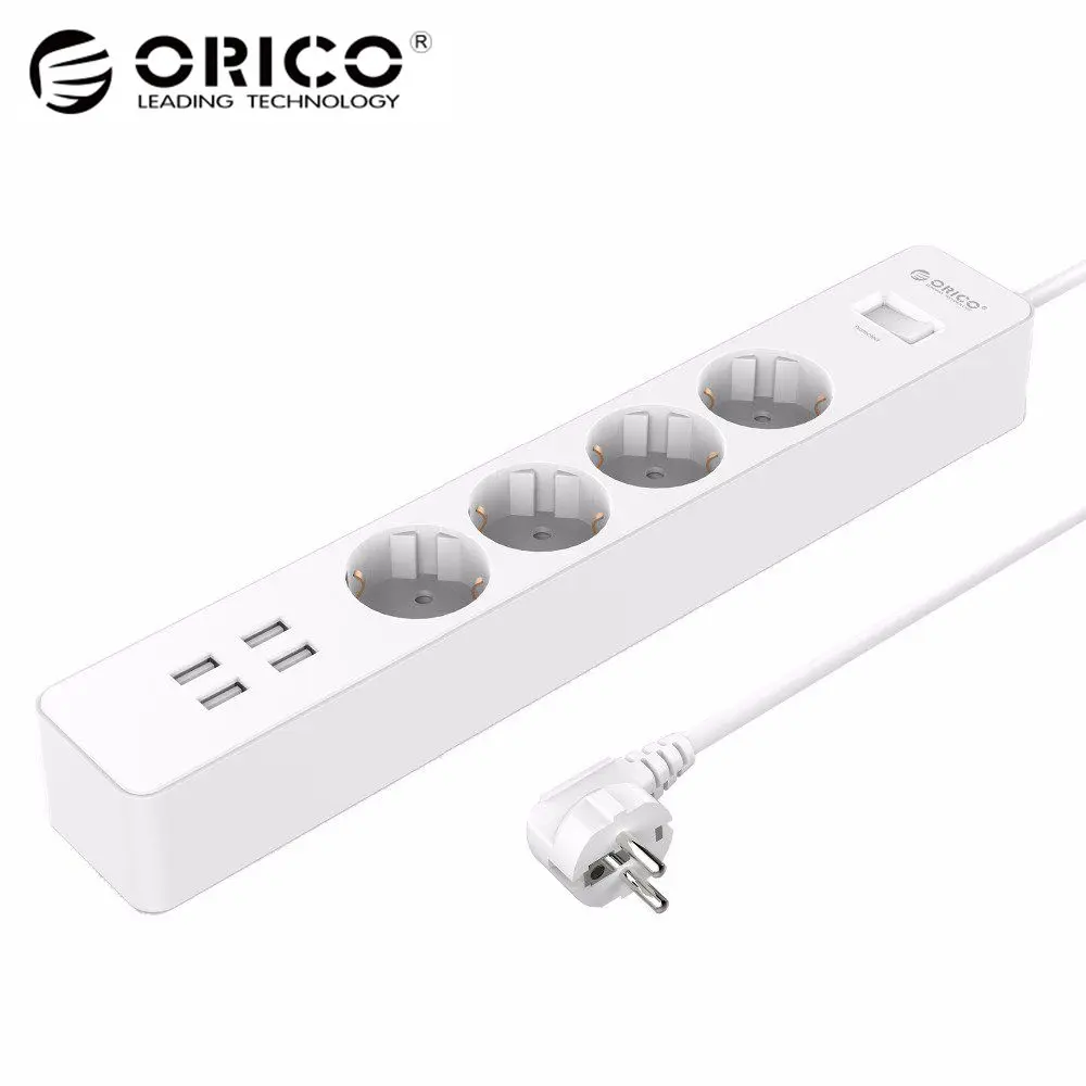 Goede ORICO USB Power Strip Smart EU Elektrische Plug Socket Extension adapter EU Plug Surge Protector 4 AC Outlets 4 USB poort opladen