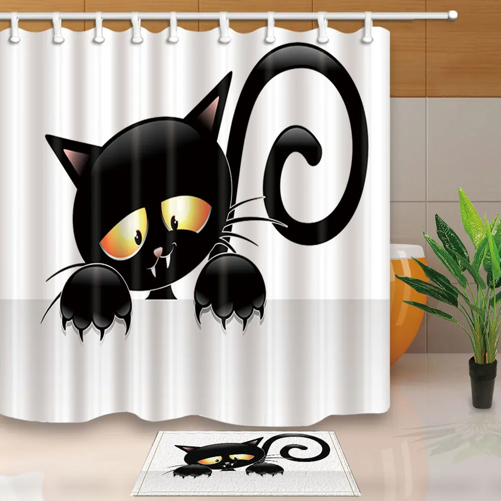 Funny Cat Paintings Eco friendly Polyester Fabric Shower Curtains Modern Design Waterproof