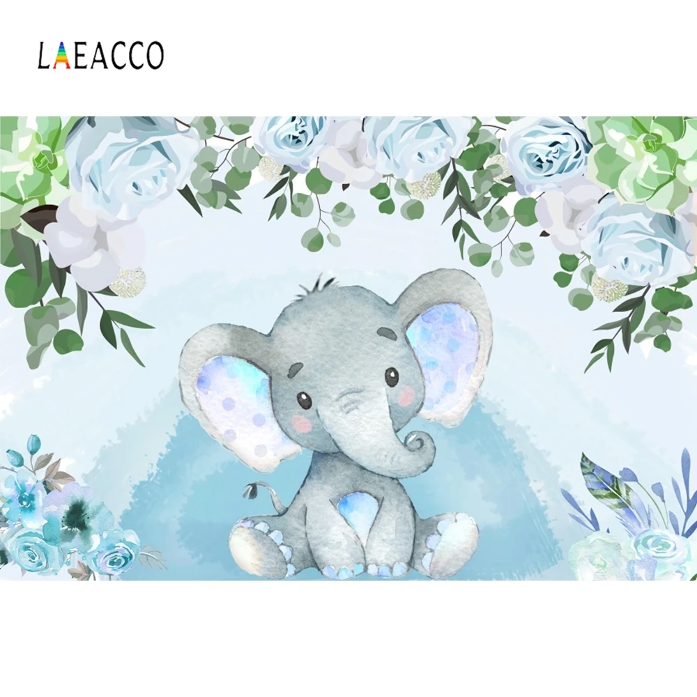 Laeacco Elephant Flowers Blooming Baby Shower Birthday Party Photography Backgrounds Photographic Backdrops For Photo Studio