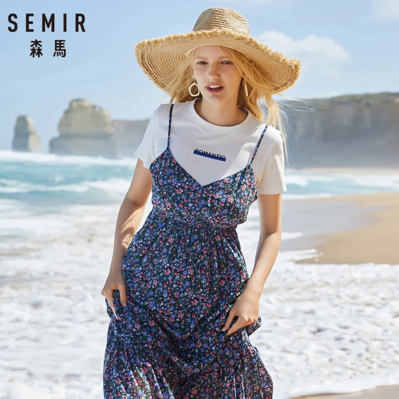 Женское платье двойка SEMIR шифоновое с круглым вырезом и коротким рукавом лето