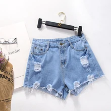 Европейский стиль Для женщин отверстие джинсовые винтажные шорты середины талии джинсы с бахромой шорты Street Wear пикантные широкие шорты на лето