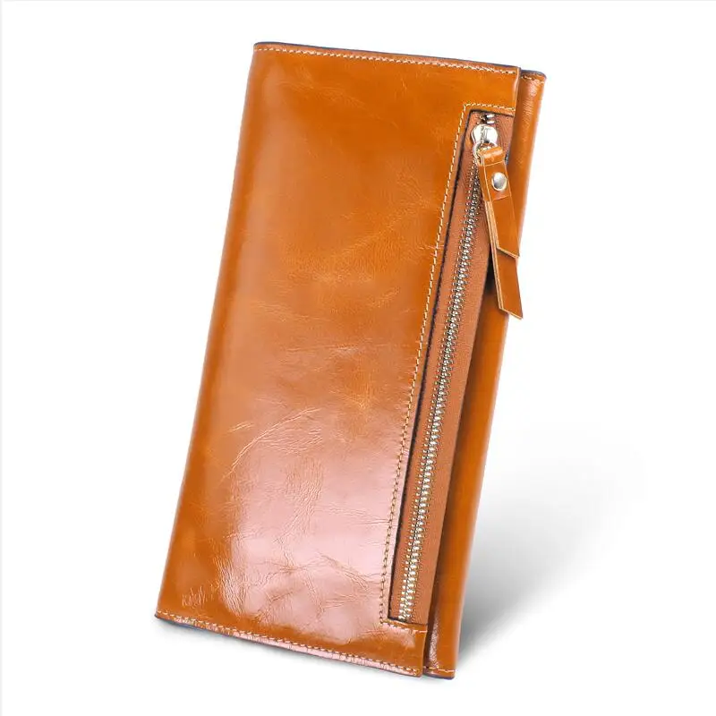 

High quality women wallet with coin pocket fashion genuine leather long zipper female Purse card holder bag