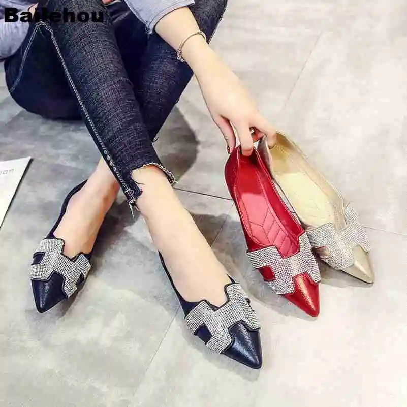 

Bailehou Women Flat Ballet Shoes Crystal Pointed Toe Flats Shoes Lady Shiny Shoes Slip On Loafers Soft Ballerina Shoes Moccasins