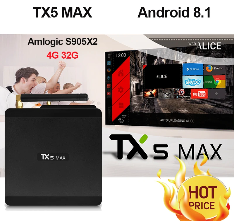 

NewestTX5 Max Smart TV Box Android 8.1 Amlogic S905X2 4G 32G Media Player 2.4G+5G Dual WiFi BT 4.2 1000M LAN 4K HD Set Top Box