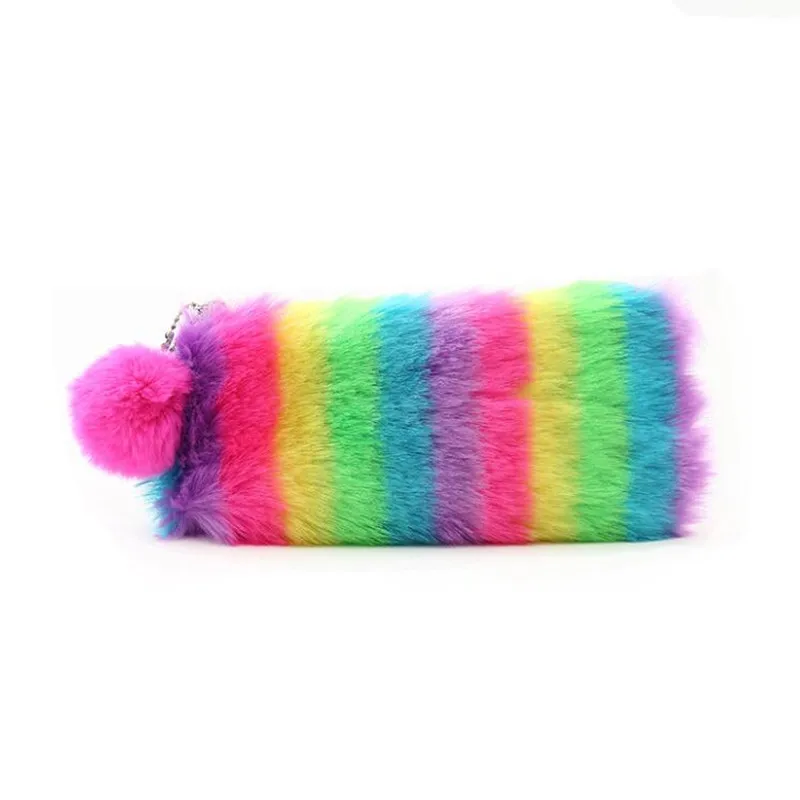 

M315 Sweet Coin Bag Rainbow Colourful Plush Zero Ball Top Purses Pen Bag Women Girls Student Gift Bag Wholesale