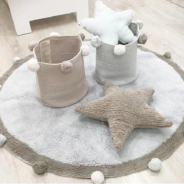 Round Rug Tapete Infantil Nordic Soft Cotton Fluffy Floor Mat Rugs Kilim for Baby Children Bedroom Living Room Pink Grey Blue 1