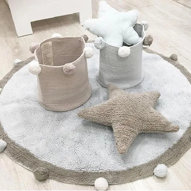 

Round Rug Tapete Infantil Nordic Soft Cotton Fluffy Floor Mat Rugs Kilim for Baby Children Bedroom Living Room Pink Grey Blue