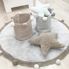 Tapete redondo infantil nórdico de algodão, tapete macio e fofo para chão, mata-se para bebês, crianças, quarto, sala de estar, rosa, cinza azul