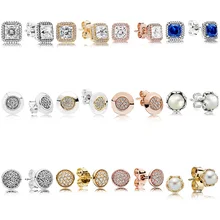 Аутентичные серьги из стерлингового серебра 925 пробы Роскошные Жемчужные геометрические хрустальные серьги-гвоздики для женщин Свадебные украшения подарок