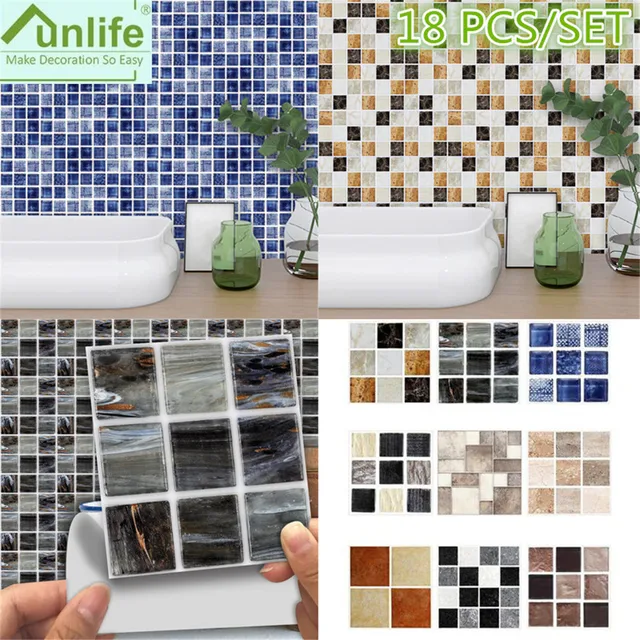 18pcs Diy Mosaic Tile Stickers Transfers Bathroom Marble Texture 18pcs Diy Mosaic Tile Stickers Transfers Bathroom Marble Texture Effect Home Kitchen Decor 1pc Size