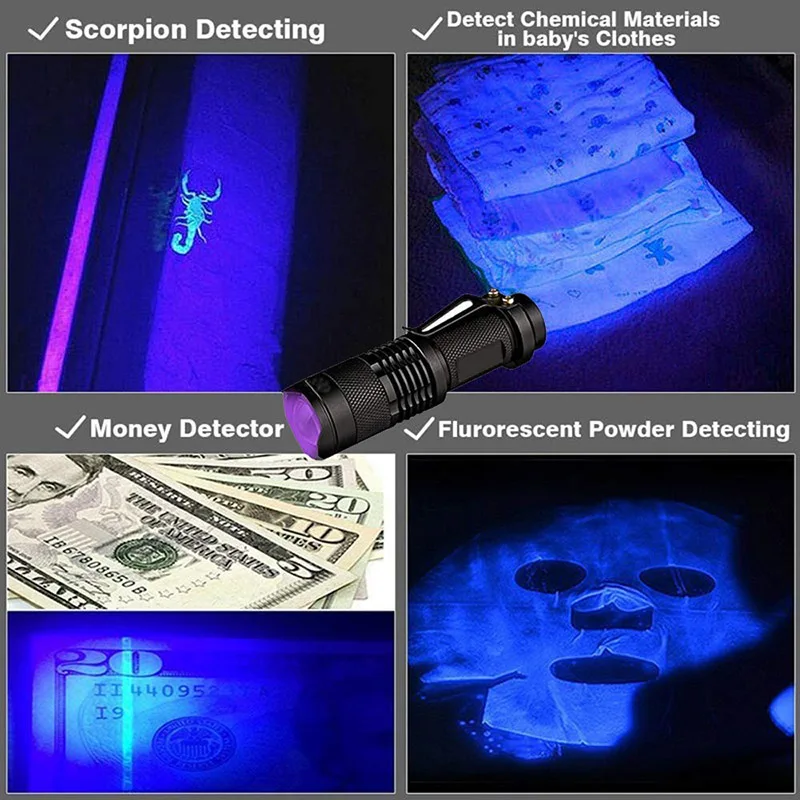 EZK20 дропшиппинг мини масштабируемый 3 режима Скорпион УФ светодиодный фонарик Ультрафиолетовый фонарь детектор денег ПЭТ пятна мочи Detecto