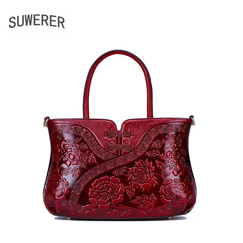 

SUWERER 2019 new women's leather shoulder messenger bag high-grade leather luxury embossed handbag designer bag