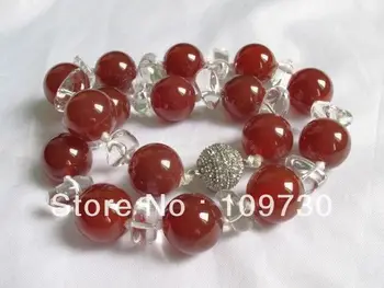 

Jewelry 002023 necklace clear white quartz freeform beads mixed red carnelian