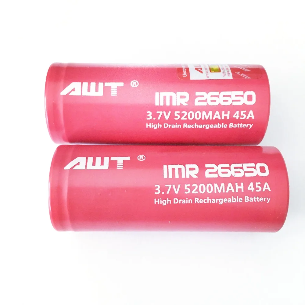 AWT 26650 аккумуляторная батарея 3,7 V литий-ионная батарея 26650 5200mAh 45A для фонарика высокой мощности инструменты Аккумулятор для сверла 26650 T052