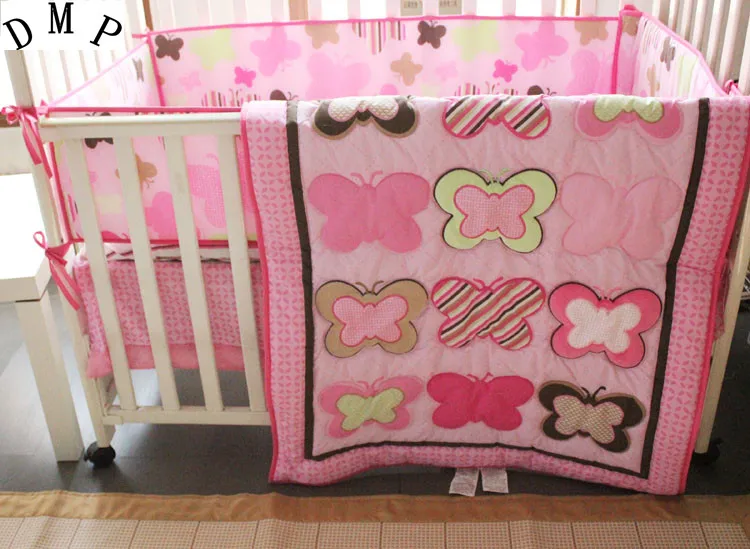 

7pcs embroidered Baby Crib Bedding Set Cotton Bedclothes Bed Decoration Newborns Crib Protect (bumper+duvet+bed cover+bed skirt)