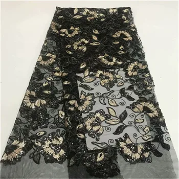 

Nigerian French Lace Fabrics 2019 African Tulle Lace Fabric With sequins High Quality African Lace Wedding Fabric For Dress gold