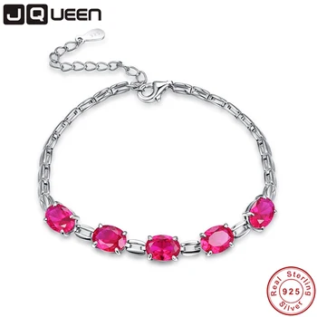 

JQUEEN S925 Created Ruby Charm Bracelet for Woman 925 Sterling Silver Gemstone Bracelets & Bangles Classic Wedding Jewelry