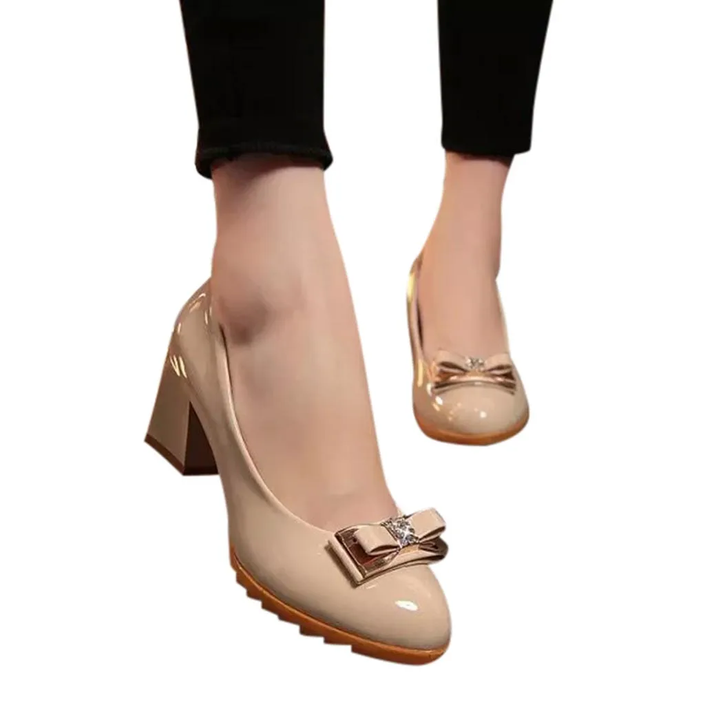 

YOUYEDIAN women high heels party Ladies Fashion Butterfly Knot Round Toe Casual Loafer Leather Single Shoes dames schoenen #G25