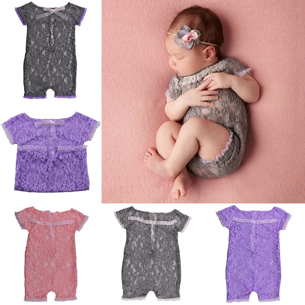 New Lace Baby Photography Props Rompers Newborn Baby Bodysuits Girls Jumpsuit Sitter Clothes Halter DIY Baby Gift Picture Props