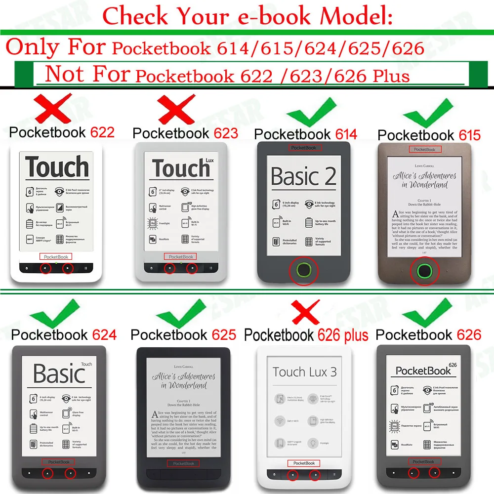 615 624 625 626 ebook eReader Closured Magnético Bolsa caso