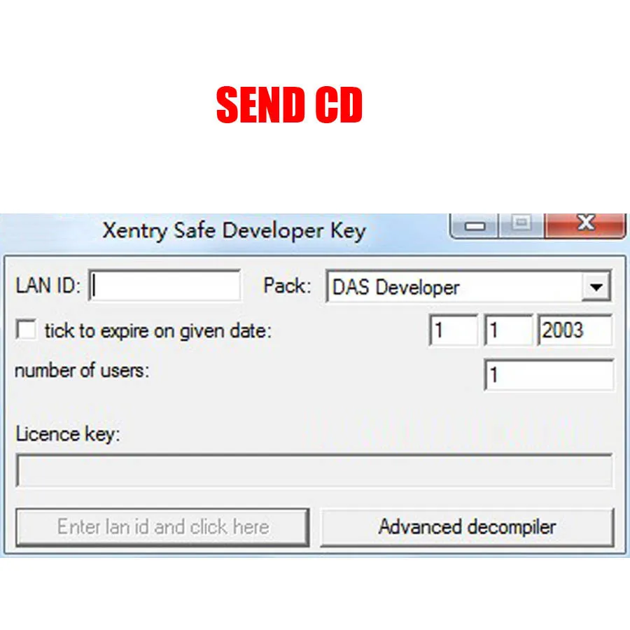 DAS Разработчик Keygen программное обеспечение для Xentry безопасный ключ разработчика - Цвет: send cd