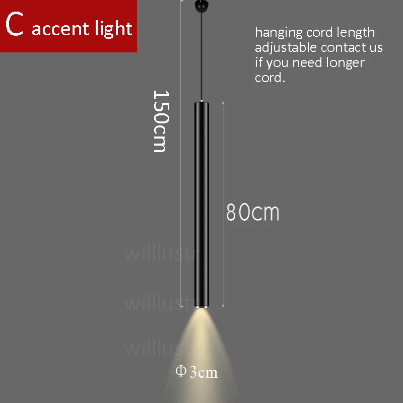 Современный светодиодный подвесной светильник алюминиевый подвесной светильник ing висячий цилиндр лампы Черный Белый трубчатый светильник минималистичный роскошный светильник s - Цвет корпуса: accent light  80cm