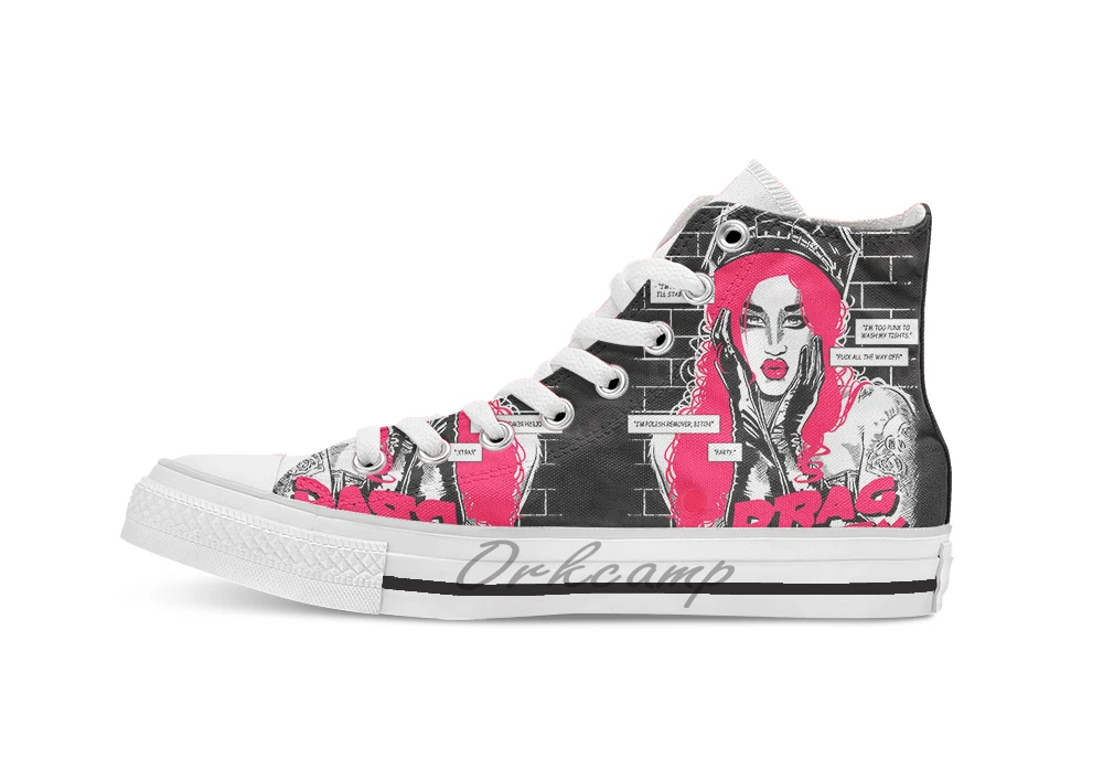

Drag City Adore Delano Unisex High Top Canvas flat Casual Custom shoes Drop Shipping