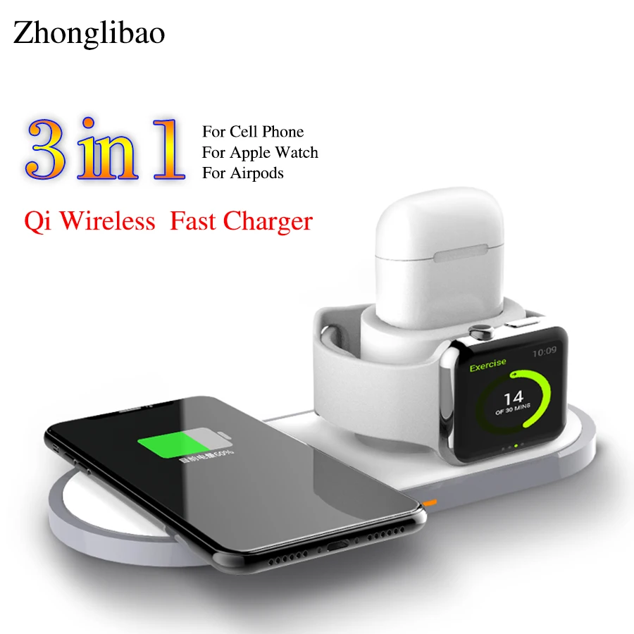 

10w 3 In 1 Wireless Charger for IPhone XR XS Max for Apple Watch 1 2 3 4 for AirPods Qi Fast Charging for Samsung S9 S10 S8 Plus