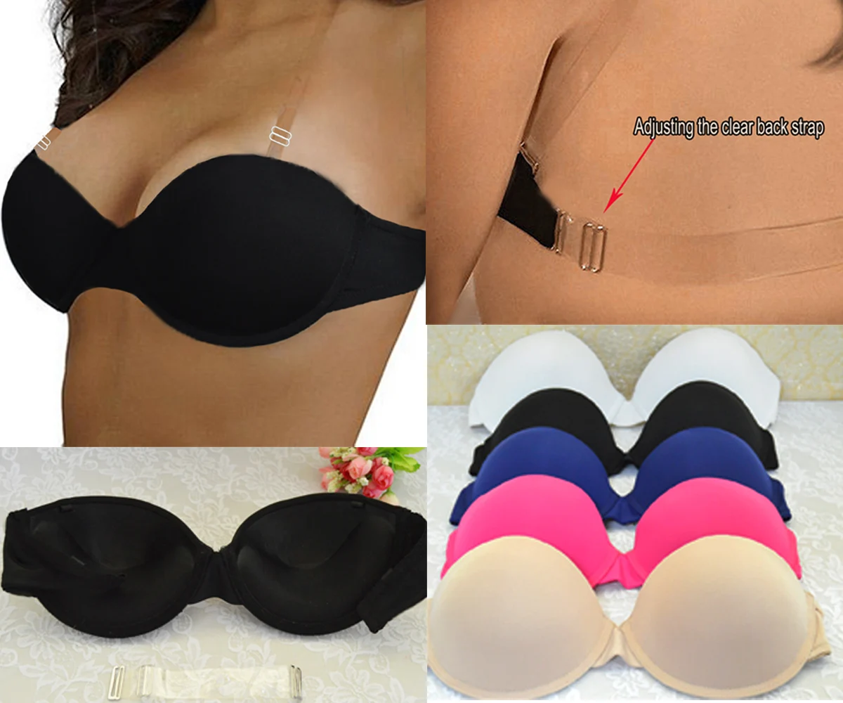 

New Push Up Bra Ladies Padded Bra Women Strapless Adjusted-straps Backless Plunge Size 70 75 80 85 90 A B C D free shipping bh
