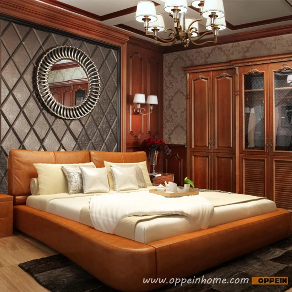 Oppein Hot Sell Cherry Wood Bed / Soft Bed/double Bed King/queen Size