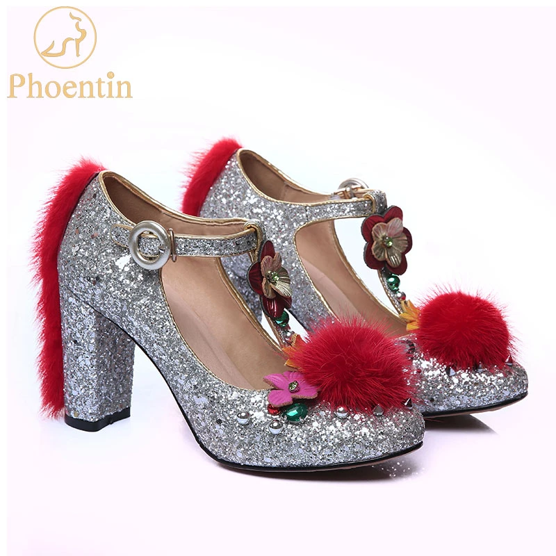 silver heels with fur