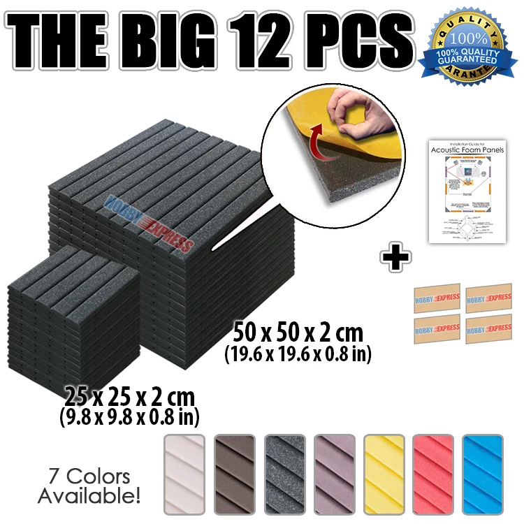 

Arrowzoom 12 pcs Flat Wedge Foam Panel Acoustic Soundproofing Studio Tiles with Adhesive 19.6*19.6*0.8" or 9.8*9.8*0.8" KK1054