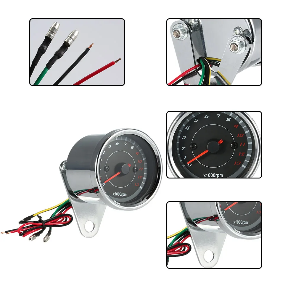 KKmoon Motorcycle Tachometer 12V Universal Motorcycle Tachometer Meter LED Backlight 13K RPM Shift 