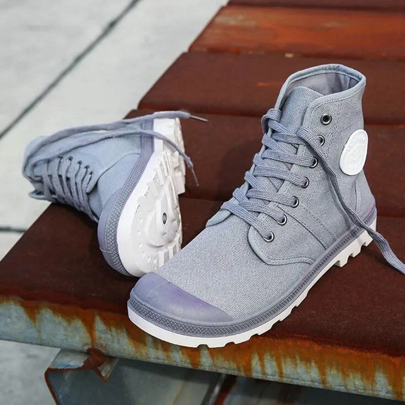 

New canvas men's boots trend retro spring and autumn hot sale high to help non-slip wear Outdoor climbing casual men's shoes