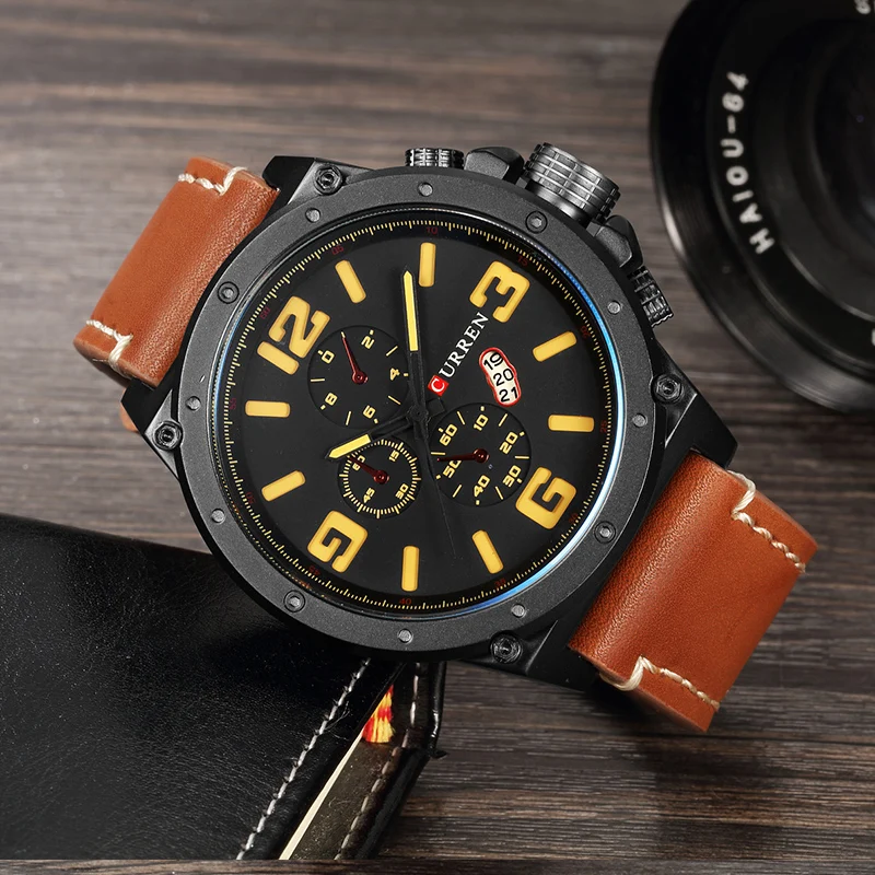 

CURREN Men Watch Top Brand Luxury Casual Leather Quartz Watch Men Military Waterproof Sport Chronograph Clock Relogio Masculino