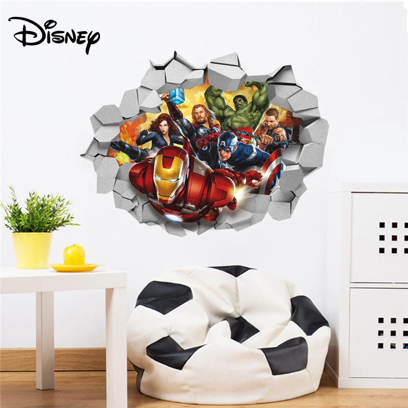 

Disney Avengers Sticker Marvel Animation Wall Breaker 3D Sticker Stereo Effect Children's Room Sticker