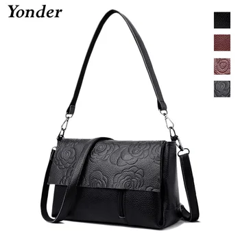 

Yonder Embossed floral women's messenger bag ladies genuine leather shoulder crossbody bags for women black handbags female