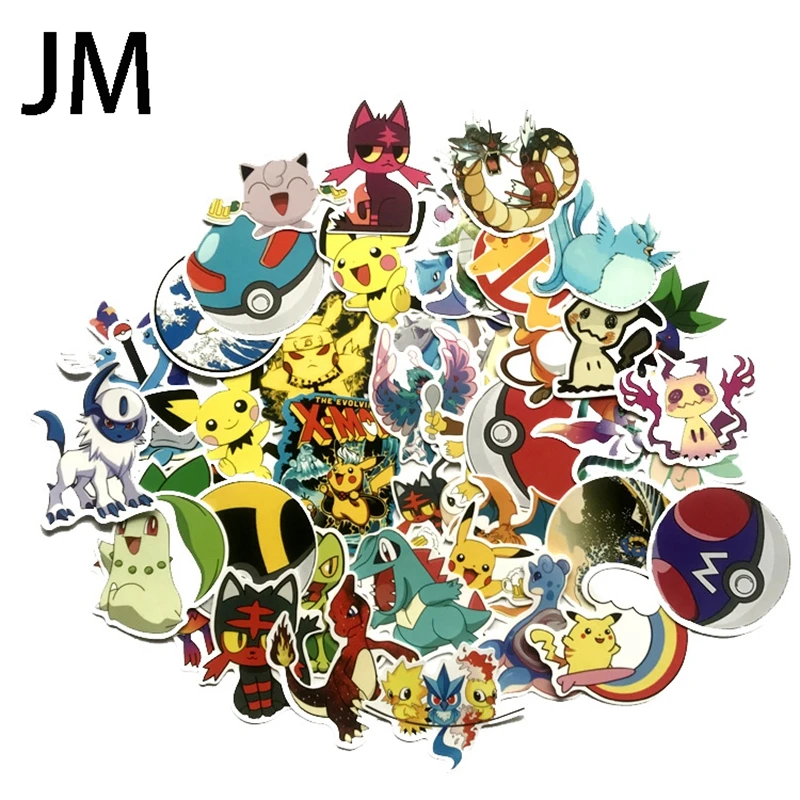 45pcs Various Pokemon Stickers Baggage Skateboard Laptop Motorcycle Phone Bike Wall Guitar