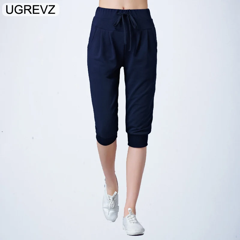 Женские брюки-шорты UGREVZ, повседневные укороченные штаны-шаровары большого размера, летние спортивные шорты для девочек, серые, р